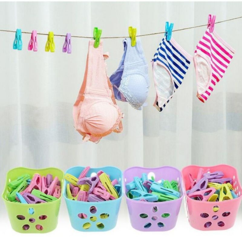 MJ88 30Pcs Jepitan Baju Jemuran Plus Keranjang Clothespin Socks Clip Super Murah