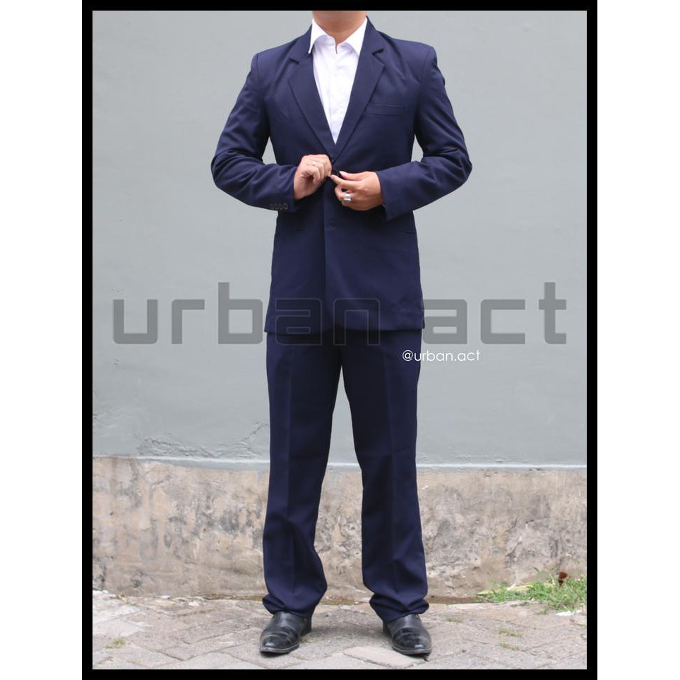 2SP9 SETELAN JAS NAVY SLK DAN CELANA SLIM FIT FORMAL CASUAL URBAN ACT - NAVY, XXL 1UM5