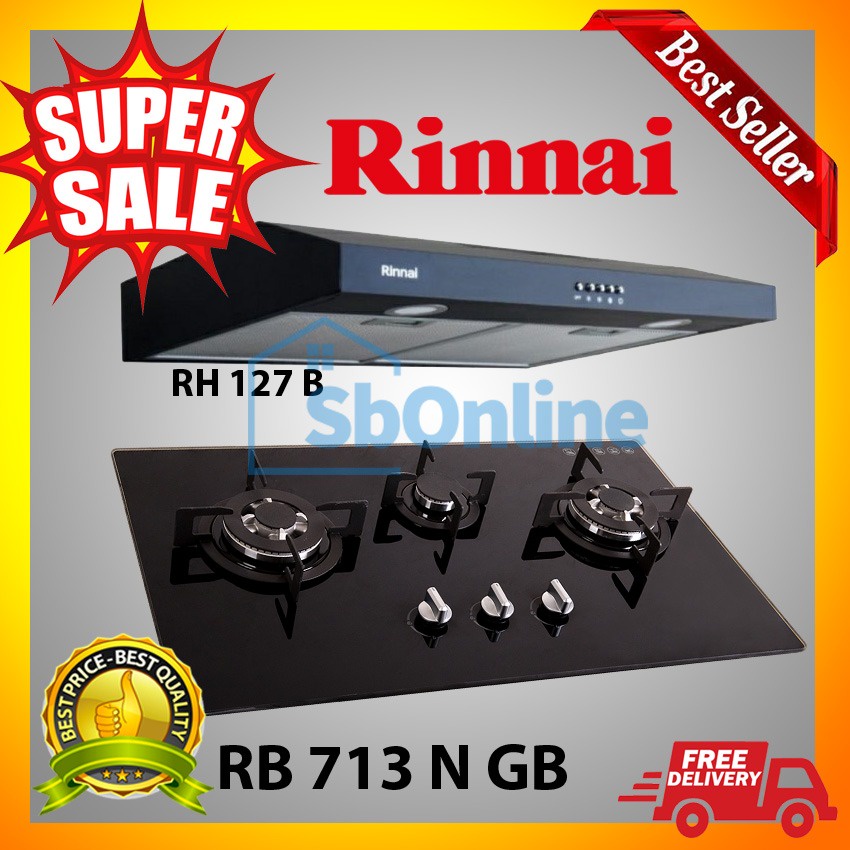 PAKET KOMPOR RINNAI RB 713N GB DAN HOOD RH 127 B GARANSI RESMI