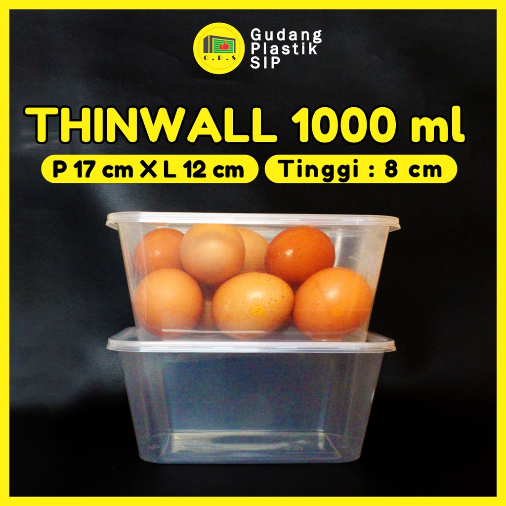 THINWALL RECTANGLE 1000 ML + TUTUP / KOTAK MAKANAN PLASTIK ISI 25