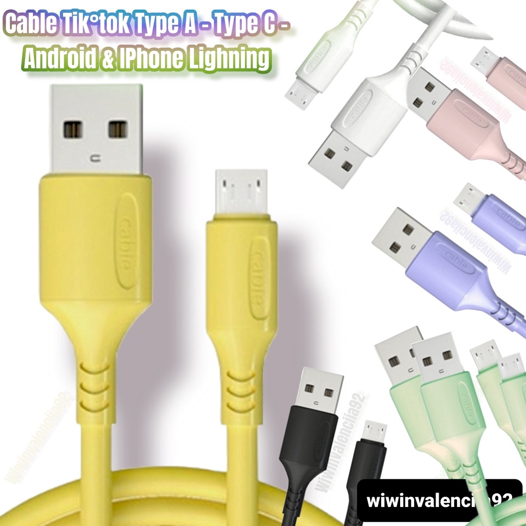 Cable data 1.1M MACARON Micro USB Type A/USB Type C Android/Lightning For IPhone/Kabel Data Isi Daya Cepat NirkabeI iPhone Samsung Vivo Oppo Xiaomi Redmi realme Infinix Support All type charger Casan cassan Ca San/Semua Jenis Warna Colokan Warni 1 Meter