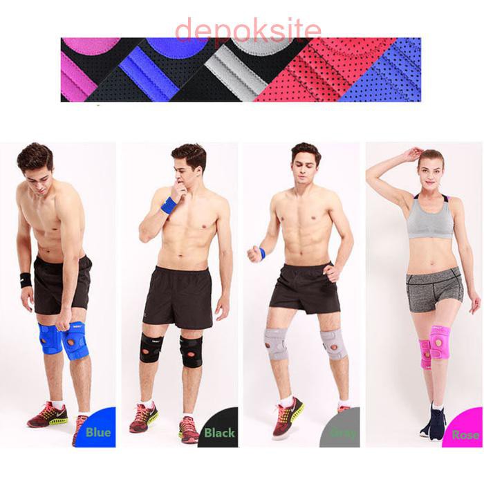 7912 Aolikes Deker Lutut 4 Spring Knee Pad Support Adjustable Sports Knee Patella Support Kneepad