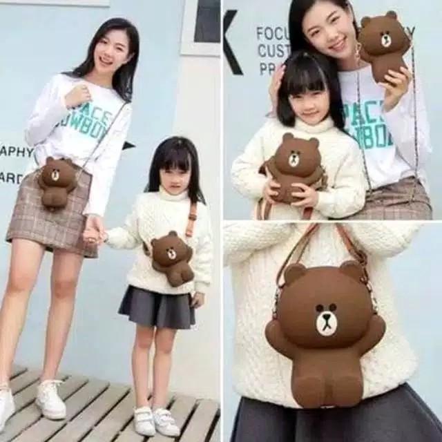 Tas brown line jelly silikon selempang sling bag anak dewasa