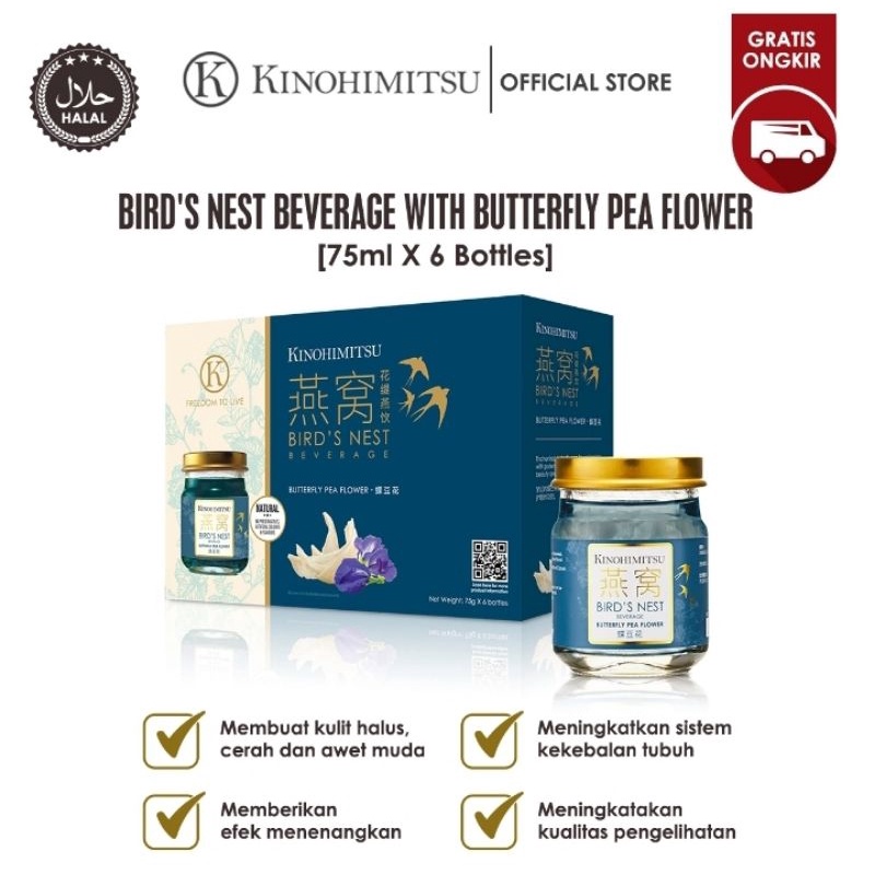 

Kinohimitsu Bird's Nest Beverage With Butterfly Pea Flower Minuman Sarang Burung 75g X 6