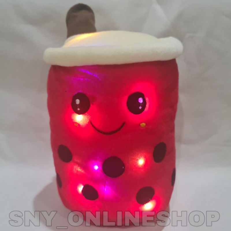 Boneka Boba / Minuman Boba / Bantal Boba Merah LED 3 Mode 35cm L