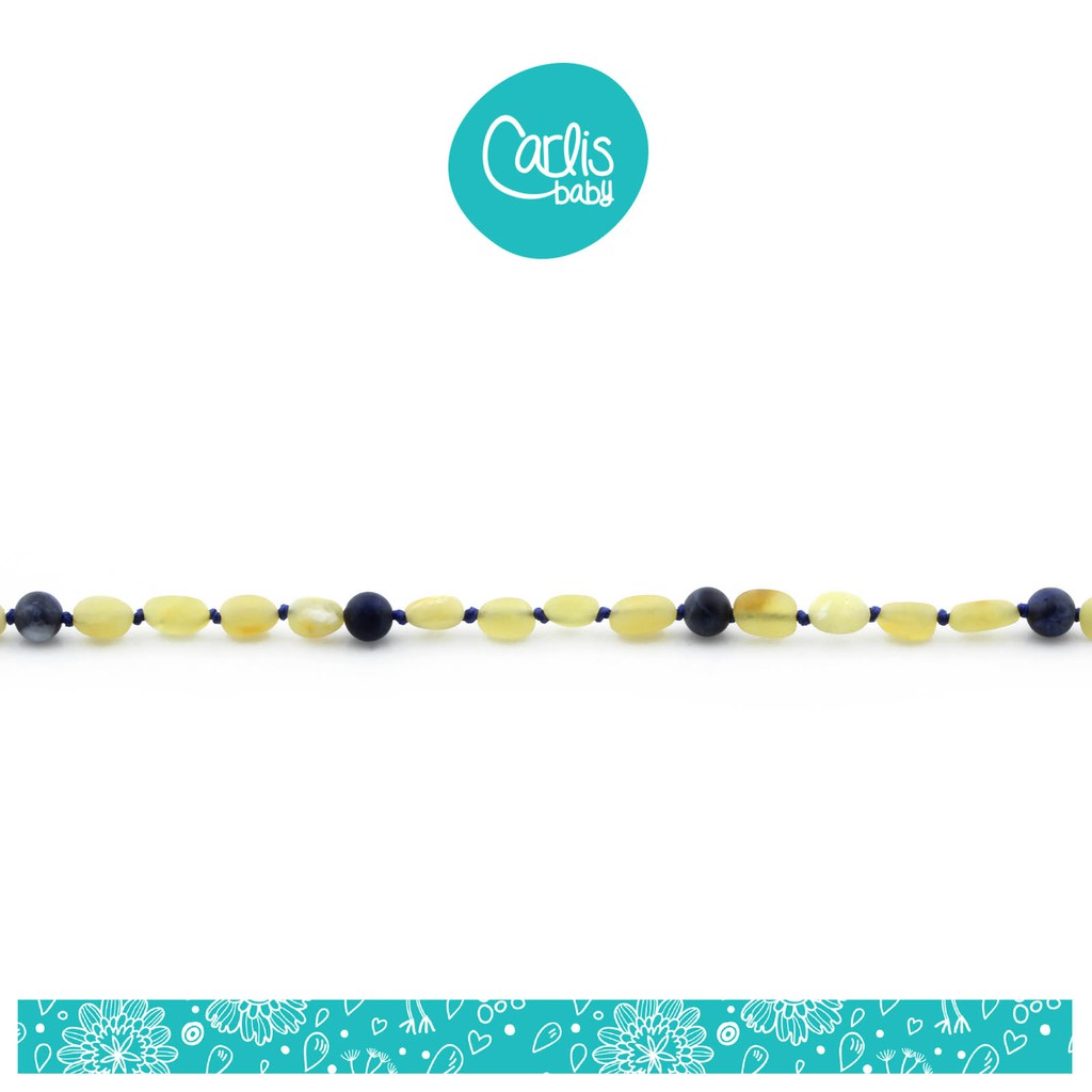 Kalung Amber tumbuh gigi bayi dengan Sodalite AG37 by Carlis Baby