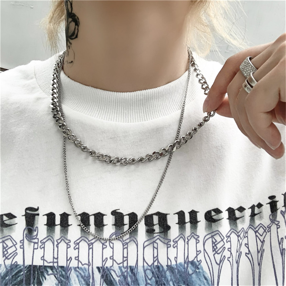 【COD Tangding】Double-layer Chain Necklace Cool Girl Women Accessory