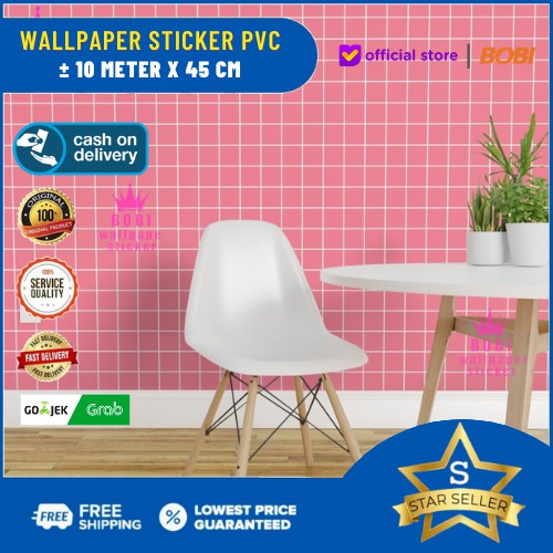 Wallpaper Sticker Motif Pink Garis Kotak 5309-2 / Wallpaper New 2020 / Ukuran 9mx45cm