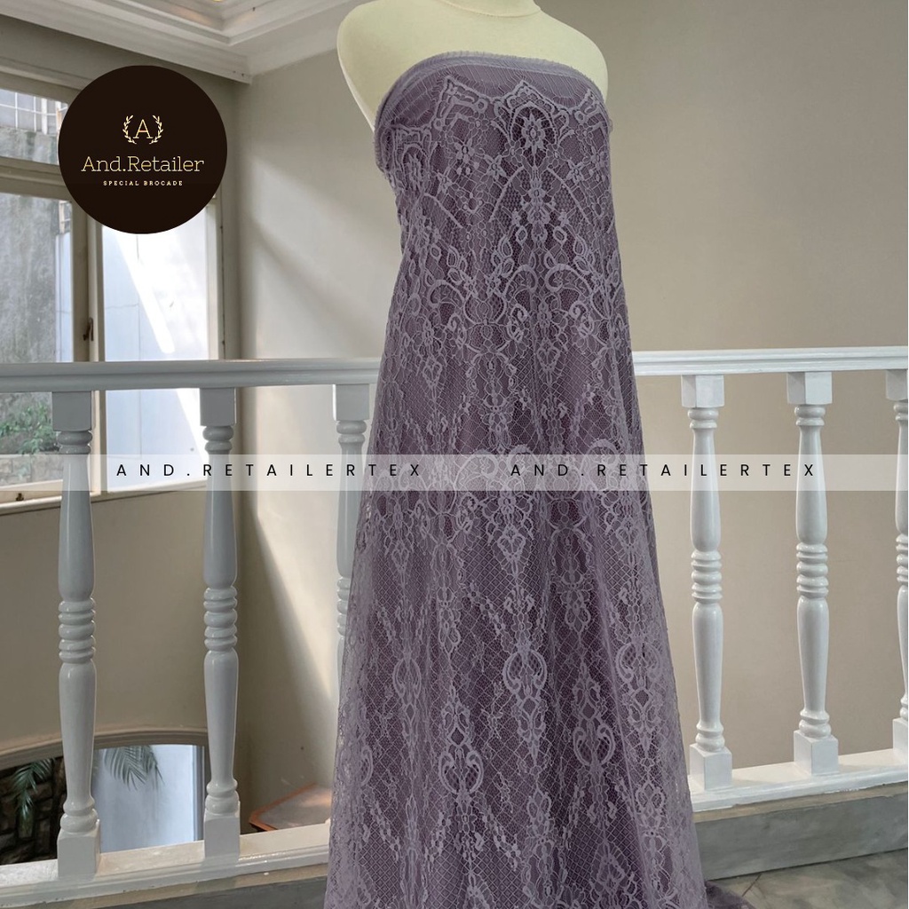 Bahan Kebaya Brokat Semi France Lace Chantily Shantily Katun Per panel 2,5m Warna Dusty Purple