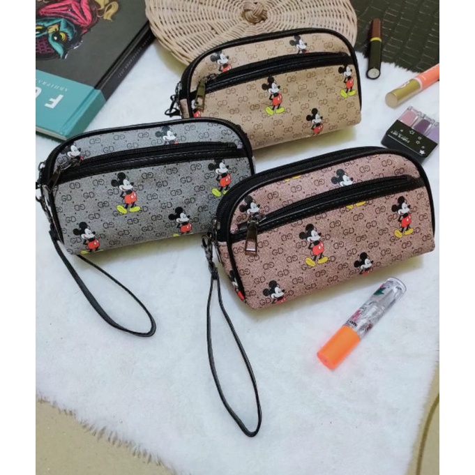 Dompet Wanita Tempat HP Dan Uang 3 RESLETING / Ruang MOTIF MICKEY Pouch kosmetik terbaru