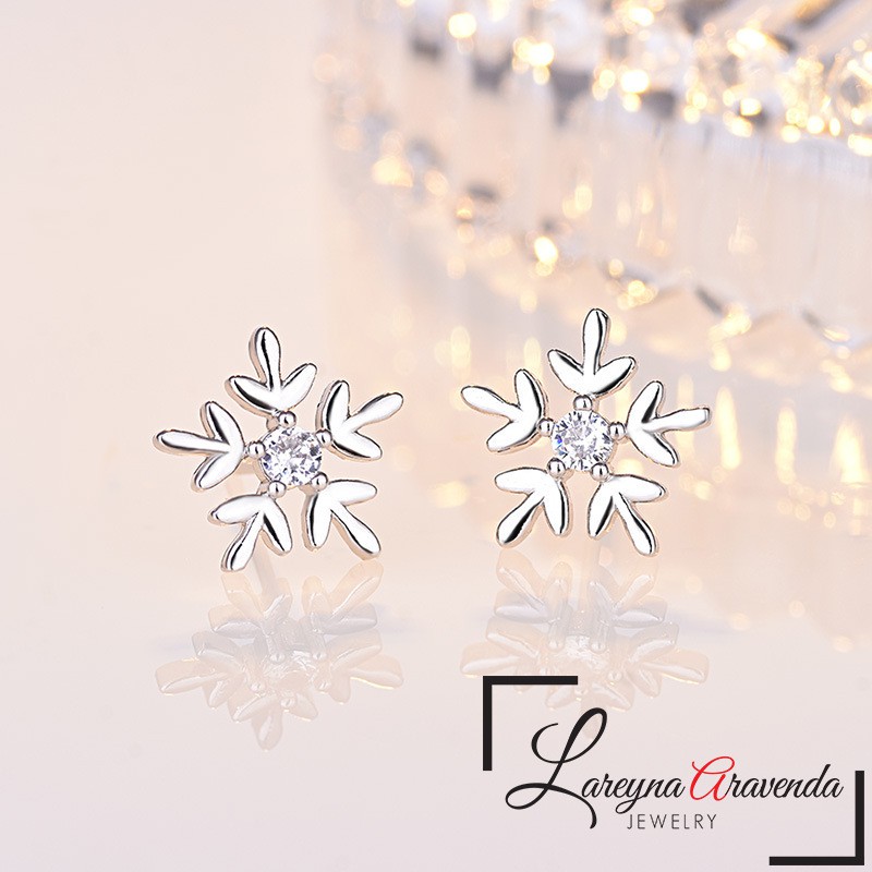 Anting Wanita Titanium Motif Snow Kristal Crystal Anti Karat Non Alergi AT064