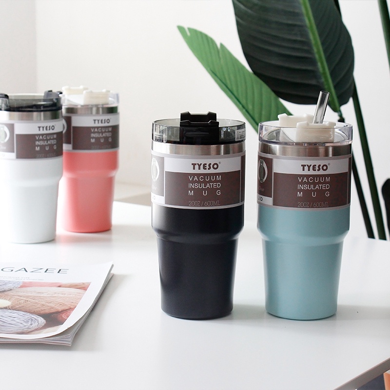 Tumbler Vacuum Flask With Straw Tyeso 600ML / Termos Trevel Untuk Coffe / Mug Tyeso Stainless Steel / Tumbler Double Wall / Thermos Vacuum Cup / Termos Air Coffee / Botol Minum Kopi / Botol Cup Traveling / Bottle Vacuum Flask Water