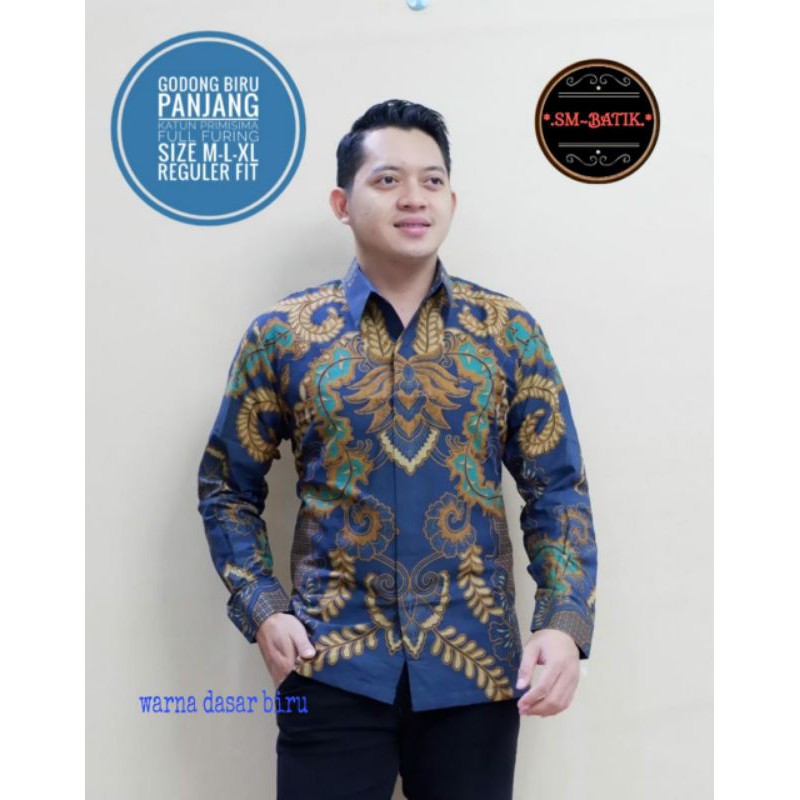 Kemeja Batik Lengan Panjang Warna Biru Batik Lapis Furing Terbaru GODONG BIRU PANJANG