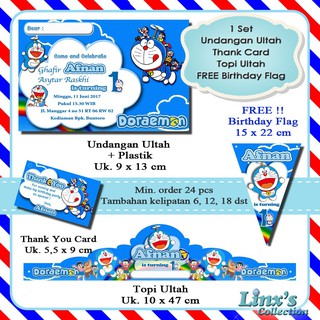 1 Set Undangan Ultah Anak Kartu Souvenirtopi Ulang Tahun Doraemon