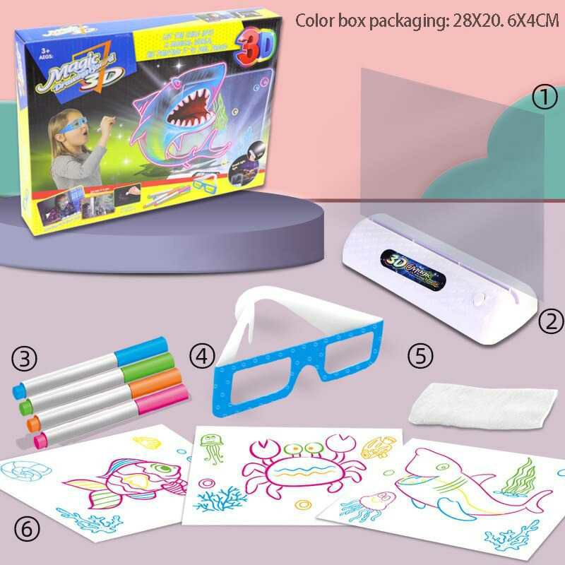 Yigebebe Mainan Menggambar 3D Magic Drawing Board LED