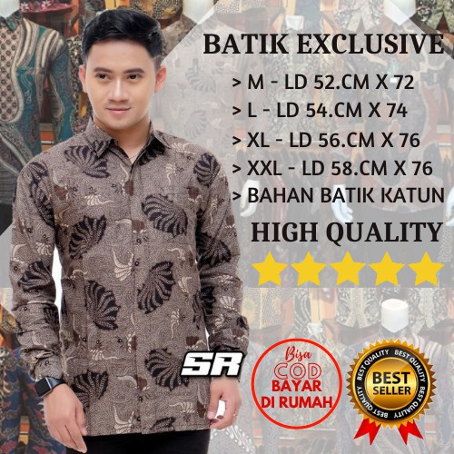 Batik Pria Lengan Panjang BATIK PUTRAMAHKOTA PREMIUM HRB026 motif KERANG Kode 002 size M L XL XXL Reguler Bahan Katun Adem