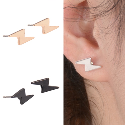 Hu Hu Hu Hu Hu Alat Bantu Pasang Kacamata♡ Anting Stud Bahan Alloy Bentuk Petir Mini Gaya Punk Untuk Pria Dan Wanita