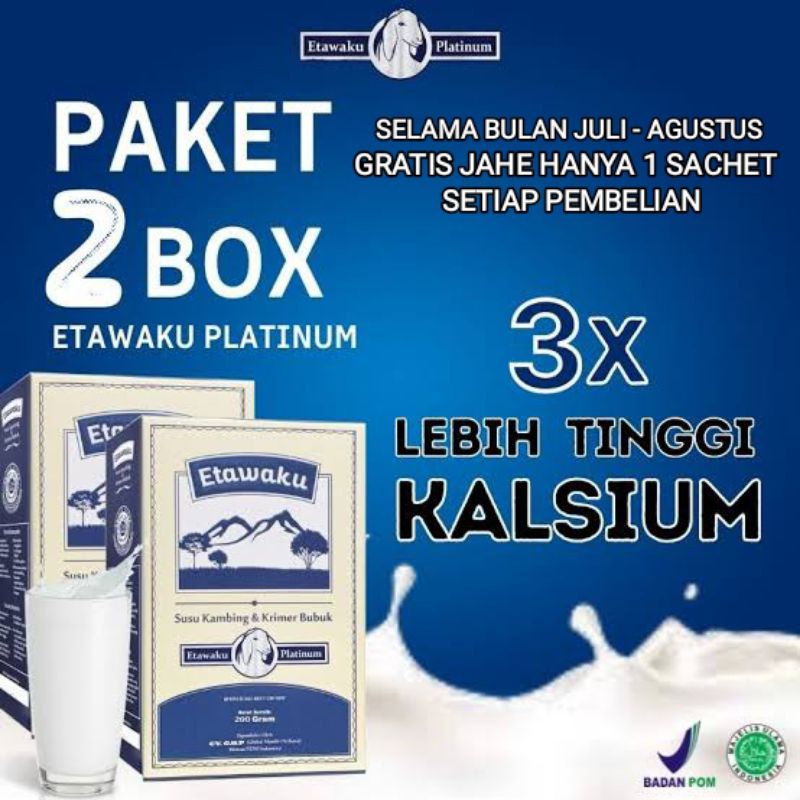 

Paket 2 Box Etawaku Platinum Susu Kambing Etawa Bubuk Halal Higienis Sehat Bagus Untuk Tulang 200gr