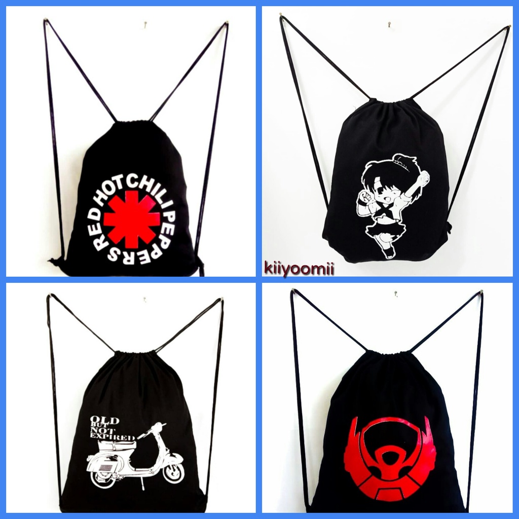 (PART 19 ) STRING BAG TAS Ransel serut drawstring sekolah kampus kuliah kerja SABLON LIMITED EDITION || Kiiyoomii