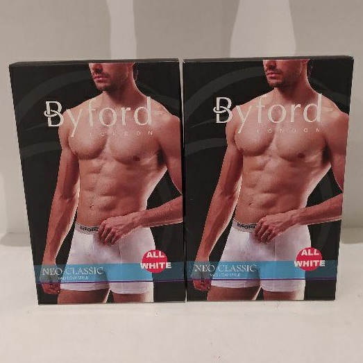 Celana Dalam Pria Byford isi 2 pcs Trunk 100% Cotton Neo Classic Mid Low Style - All White