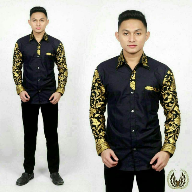 Kemeja Batik Kombinasi Pria Lengan Panjang Termurah &amp; Terlaris Size M,L,XL,XXL ( ORIGINAL ) #1