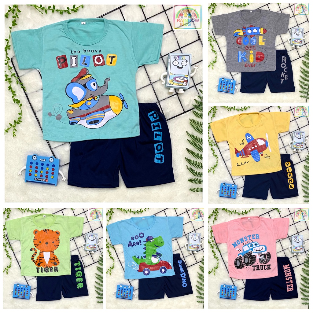 RAINBOW SETELAN PENDEK KOMBINASI / SET BAJU ANAK UNISEX COWOK/CEWEK USIA 1- 7 TAHUN PART 1