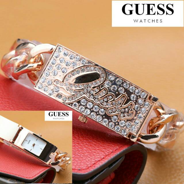JAM TANGAN CEWEK/WANITA GUESS KW SUPER TUTUP RANTAI GELANG TERBARU ELEGANT HARGA BERSAHABAT.