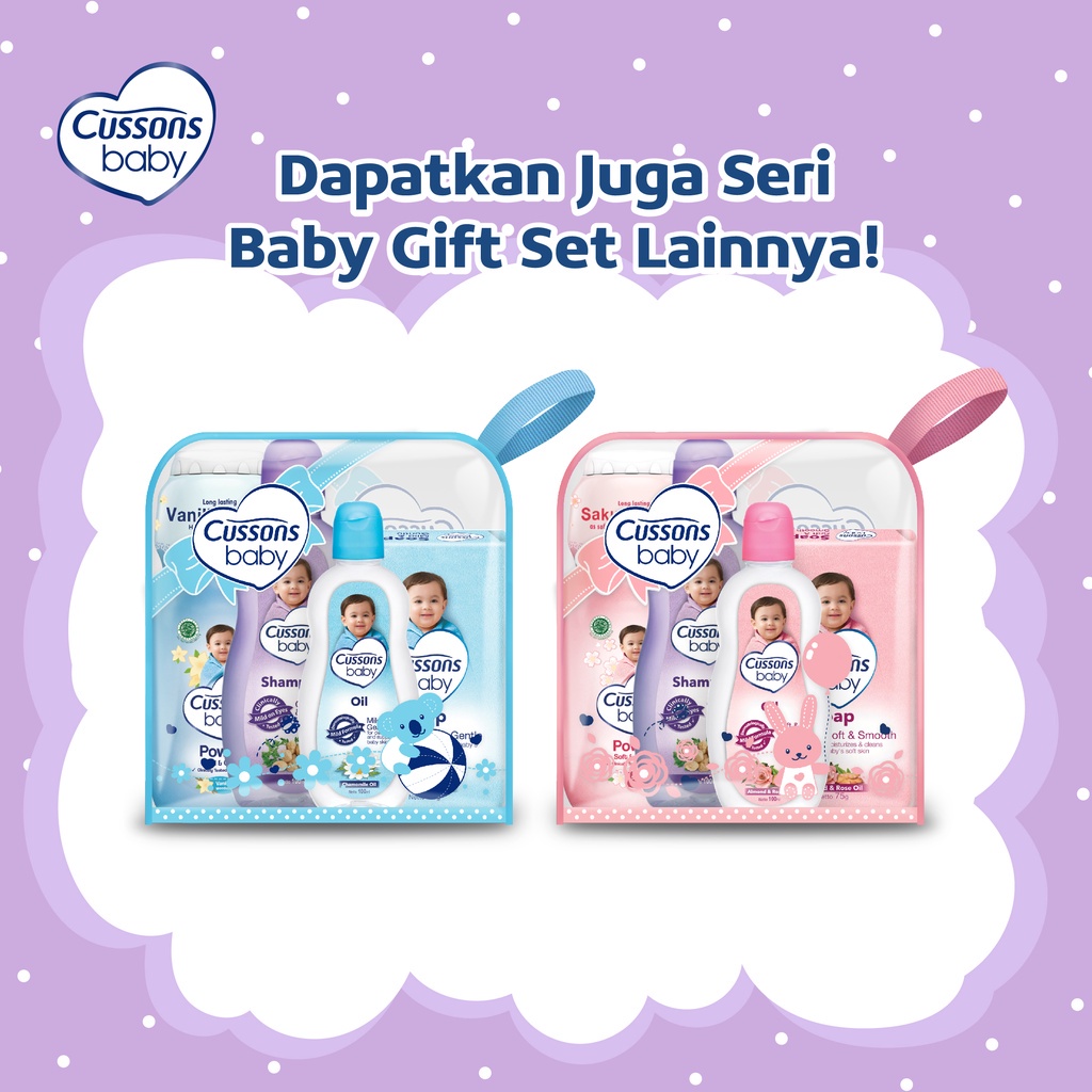 Cussons Daily Essential Mini Bag Gift Set 4in1 (Pink/Biru/Ungu) - Baby Soap, Baby Powder, Baby Oil, Baby Shampoo