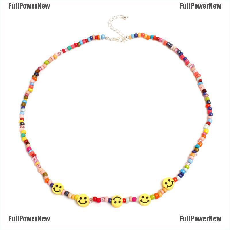 (FULL Jy) Kalung Choker Gaya Bohemia Motif Smiley Face Aksen Manik-Manik Untuk Perhiasan Wanita / Musim Panas