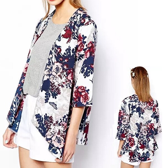 Kimono Cardigan Print Flowers Women Blazer Shawl New