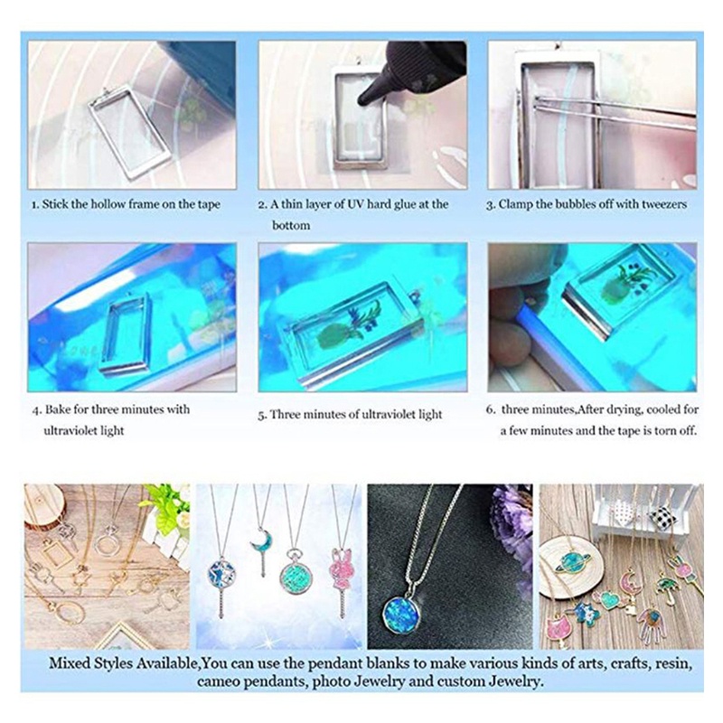 SIY  60 Pcs UV Epoxy Hollow Frames Resin Craft Bezels Pendants for Necklaces Earrings Jewelry Making Supplies