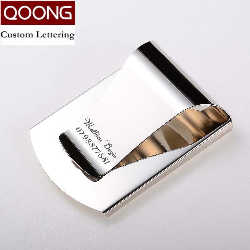 

Qoong 2017 huruf kustom 3 warna slim saku uang cash clip clamp ganda sided pemegang kartu kredit