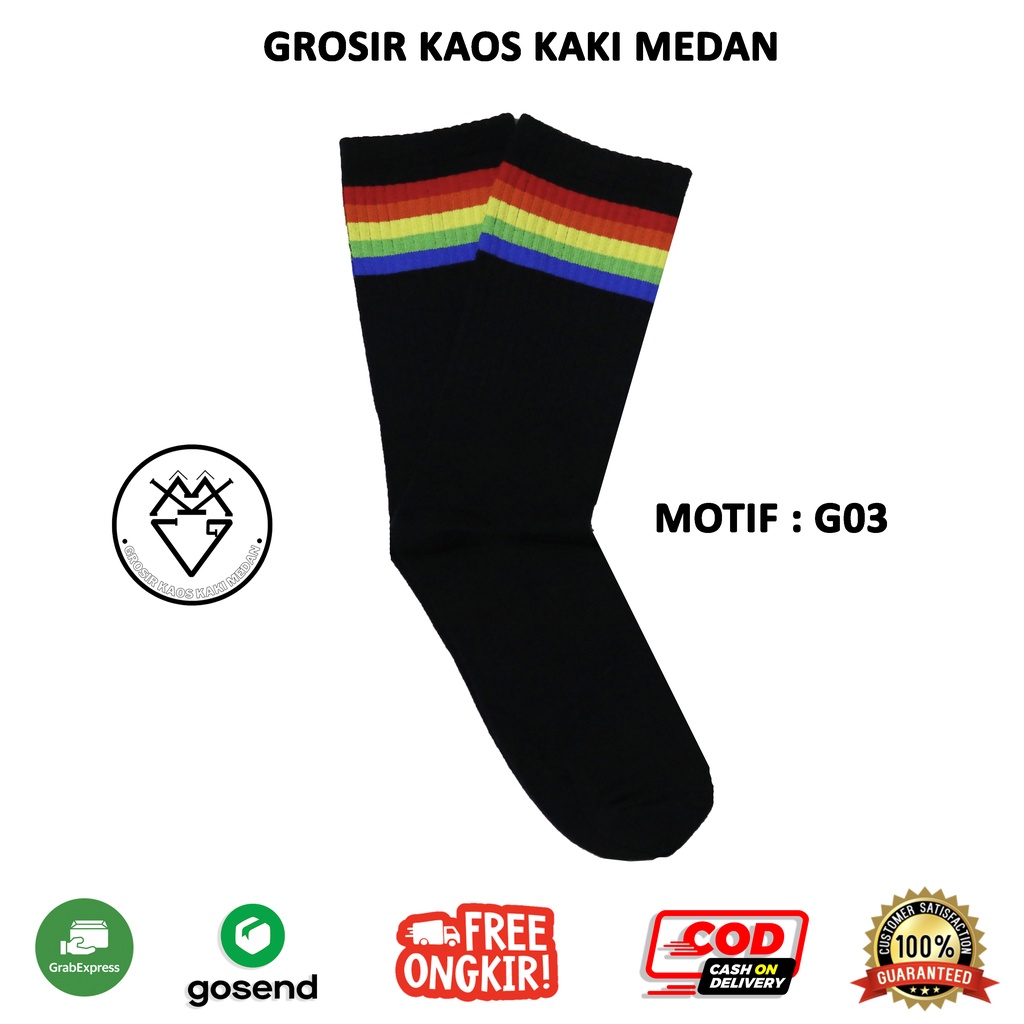 DISKON KAOS KAKI SKATE STRIPE OLDSCHOOL PELANGI LIST HITAM G3 CEWEK COWOK