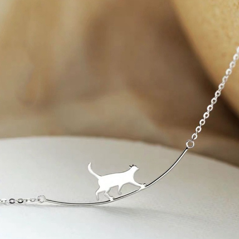 New Fashion Cat Curved Simple Personality 925 Sterling Silver Jewelry Cute Animal Walking Cat Clavicle Chain Necklaces