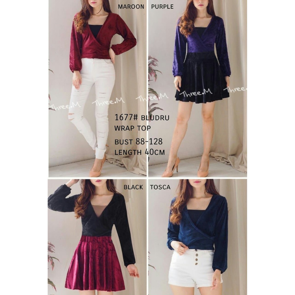 atasan wanita bahan bludru /v neck top murah import