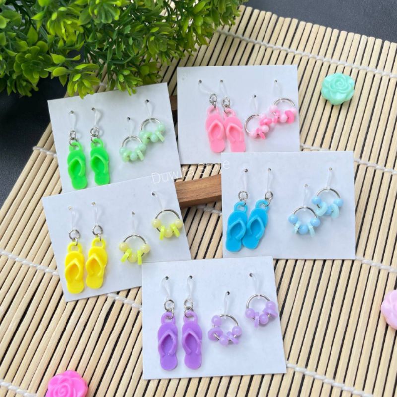 HANDMADE ANTING ANAK/DEWASA ANTING KAIT PLASTIK MOTIF SENDAL PASTEL(1SET)