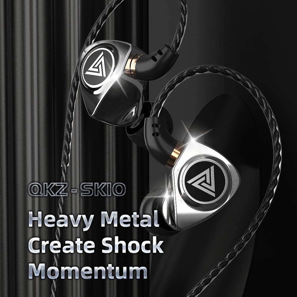 QKZ SK10 earphone Metal Body HIFI BASS stereo music telfon Sport daily headset dengan mic original