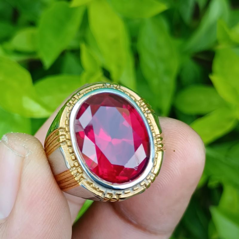 Cincin Batu Pria Merah siam Asli bangkok Natural