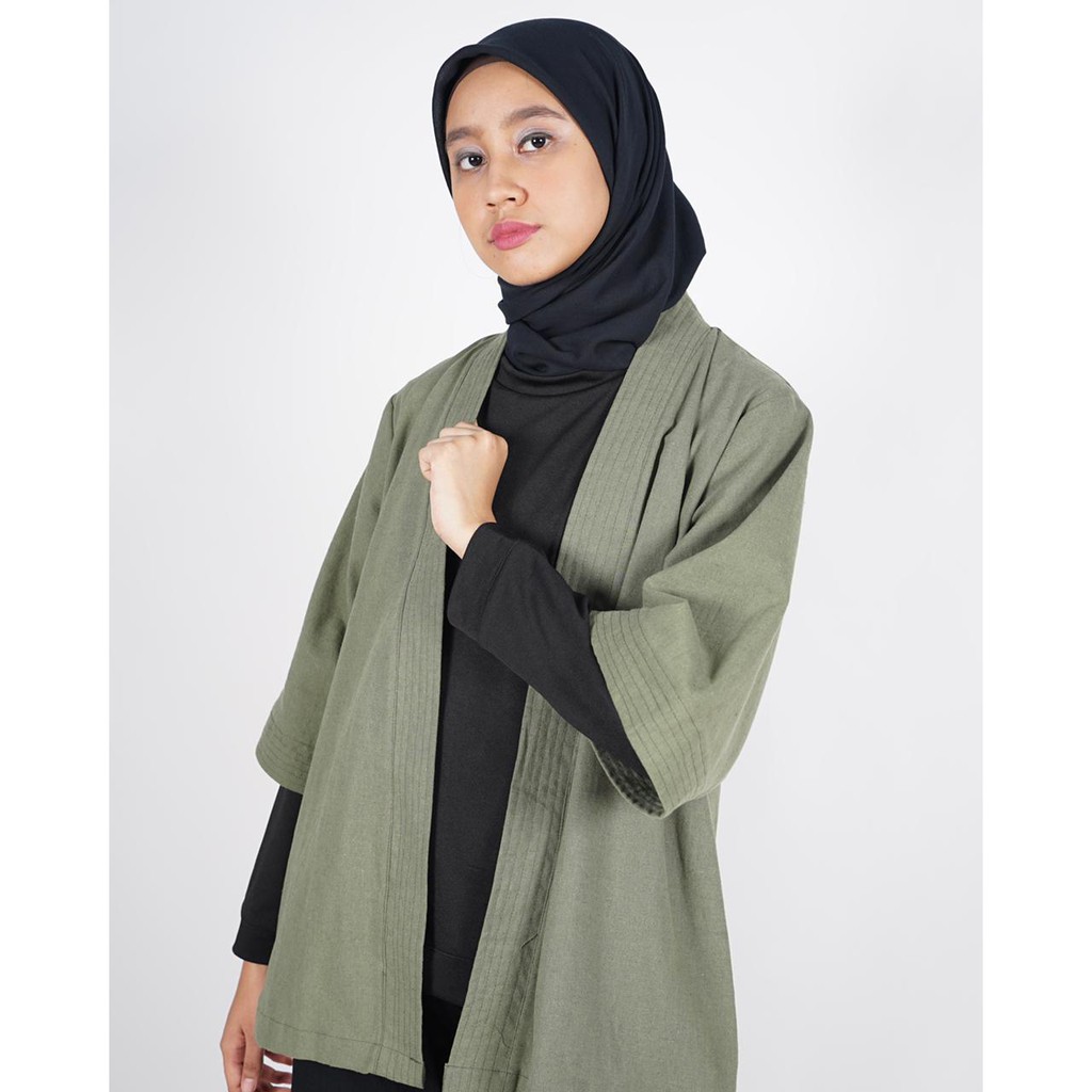 Daily Outfits Kimono Outer Linen Hijau Army Unisex Premium Quality