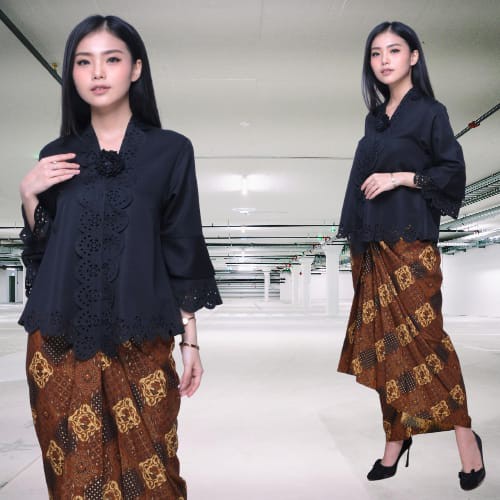 Kebaya Encim Modern Laser Katun FB Terompet tangan panjang