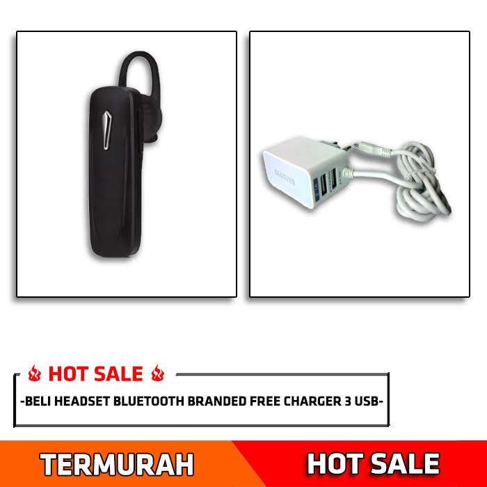 PROMO BUNDLING PAKET HEMAT HANDSFREE BLUETOOTH BRANDED + CHARGER SAMSUNG 3 OUTPUT - MURAH BANGET