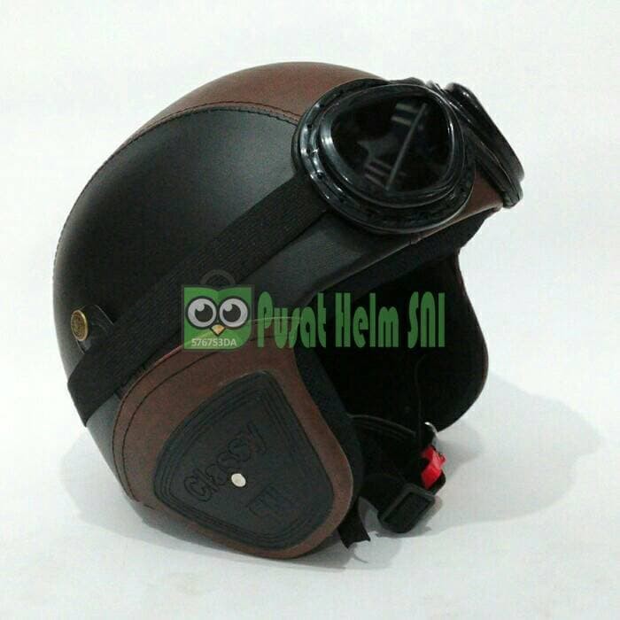 Helm Vesta Retro HitamCoklat Plus Kacamata kaca78