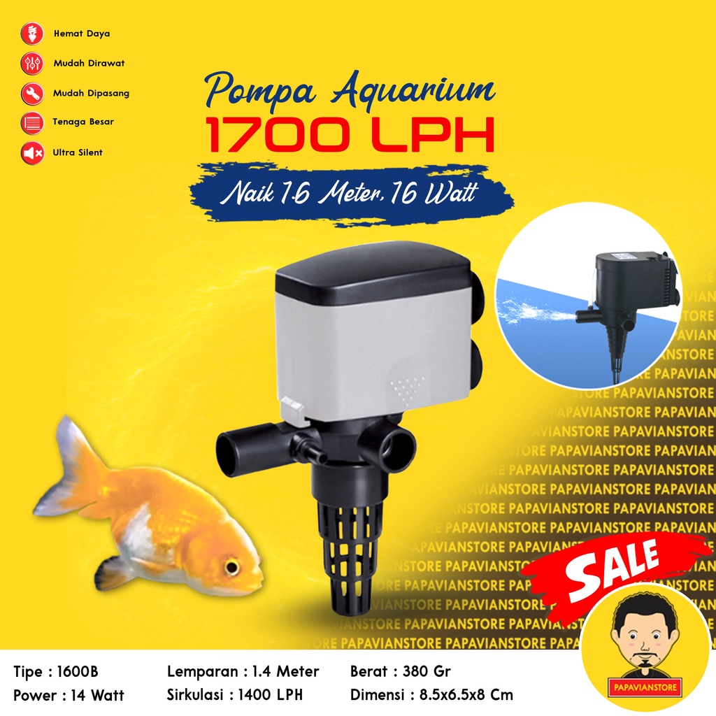 Pompa Mesin Aquarium Celup Filter Air Kolam Ikan Low Watt Tank Submersible Hidroponik Hydroponic Water Pump Waterfall Air Terjun Hias - 1000 LPH Liter Per Jam 1 Meter Rendah Daya Ketinggian 2m P010