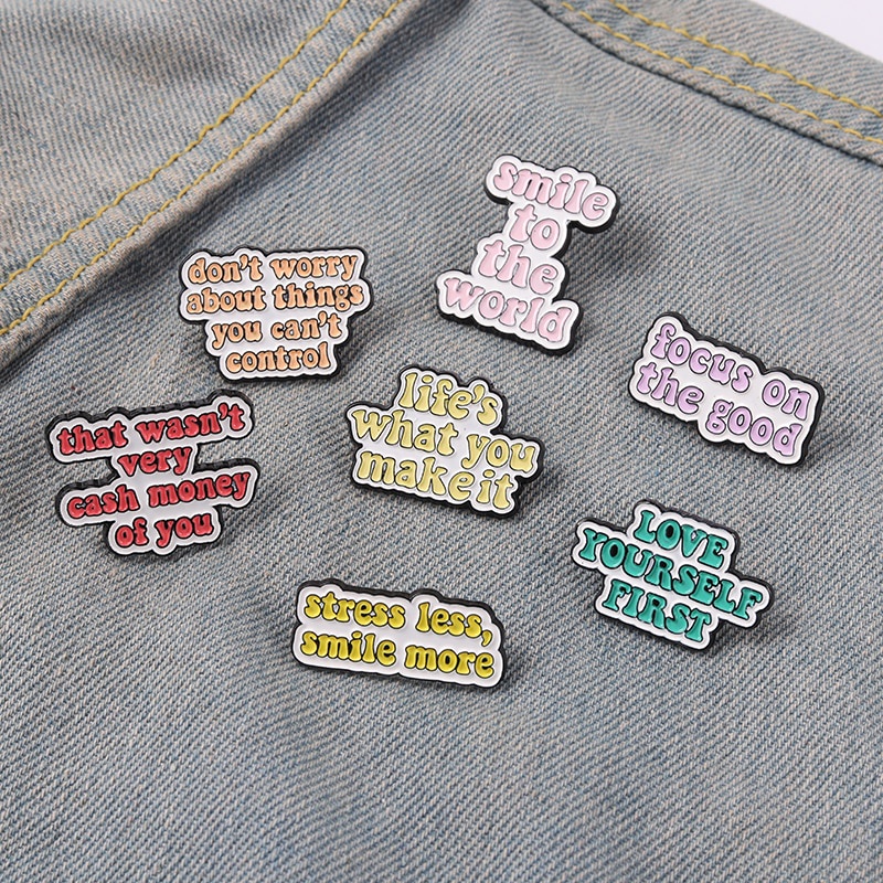 Funny Quote Enamel Pin Smile to the World Geometry Brooches Backpack Clothes Lapel Pins Metal Badge Jewery Gift for Friends