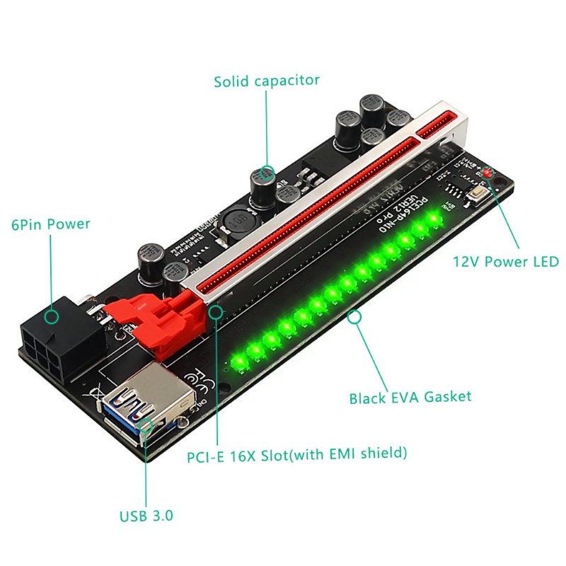 Btsg VER12 Pro PCI-E Riser Untuk Express Riser Adapter 1X to16X Dengan LED RGB Graphics C