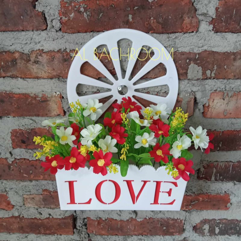 RB6034 BUNGA DAYSI KUPU VAS LOVE RODA PLASTIK HIAS ARTIFICIAL HOME DEKOR