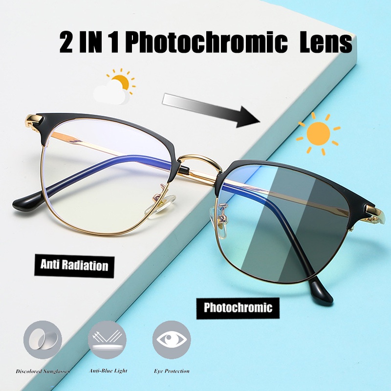 Computer Anti Radiation Photochromic Eyeglasses Square Frame Cermin Mata For Women Men