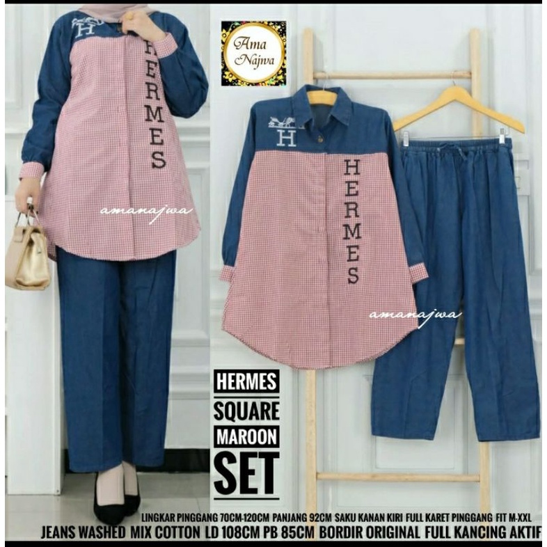 Setelan Levis Wanita Atasan Tunik dan Celana Ori Ama Najwa Muat sampai size XXL Busui depan Model Te