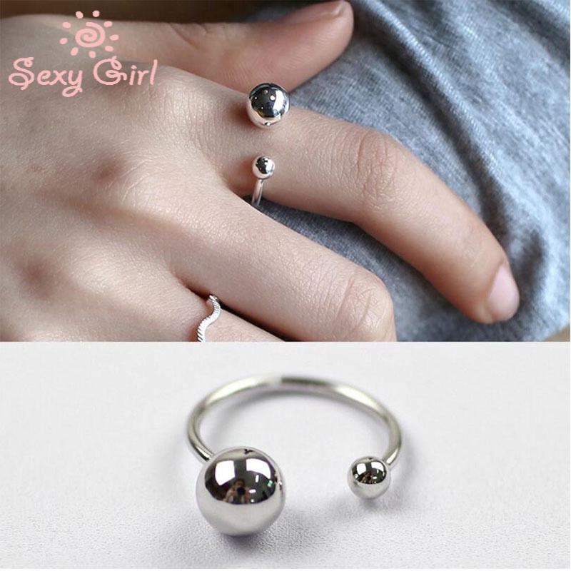 Minimalism Metal Ball Open Rings For Women Girls Fashion Simple Personality Finger Rings Jewelry All Match 2021 New