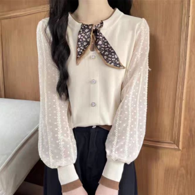 7259 Baju Atasan Pakaian kostum Blus blose blouse kemeja lengan panjang balon puff kerah  dasi pita 